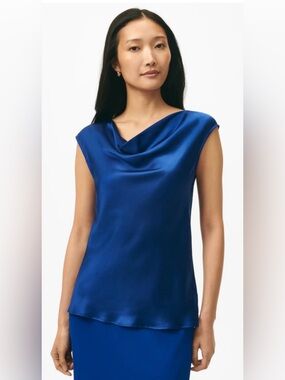 Brooks Brothers Royal Blue 100% Washable Silk Cowl Neck Shell
